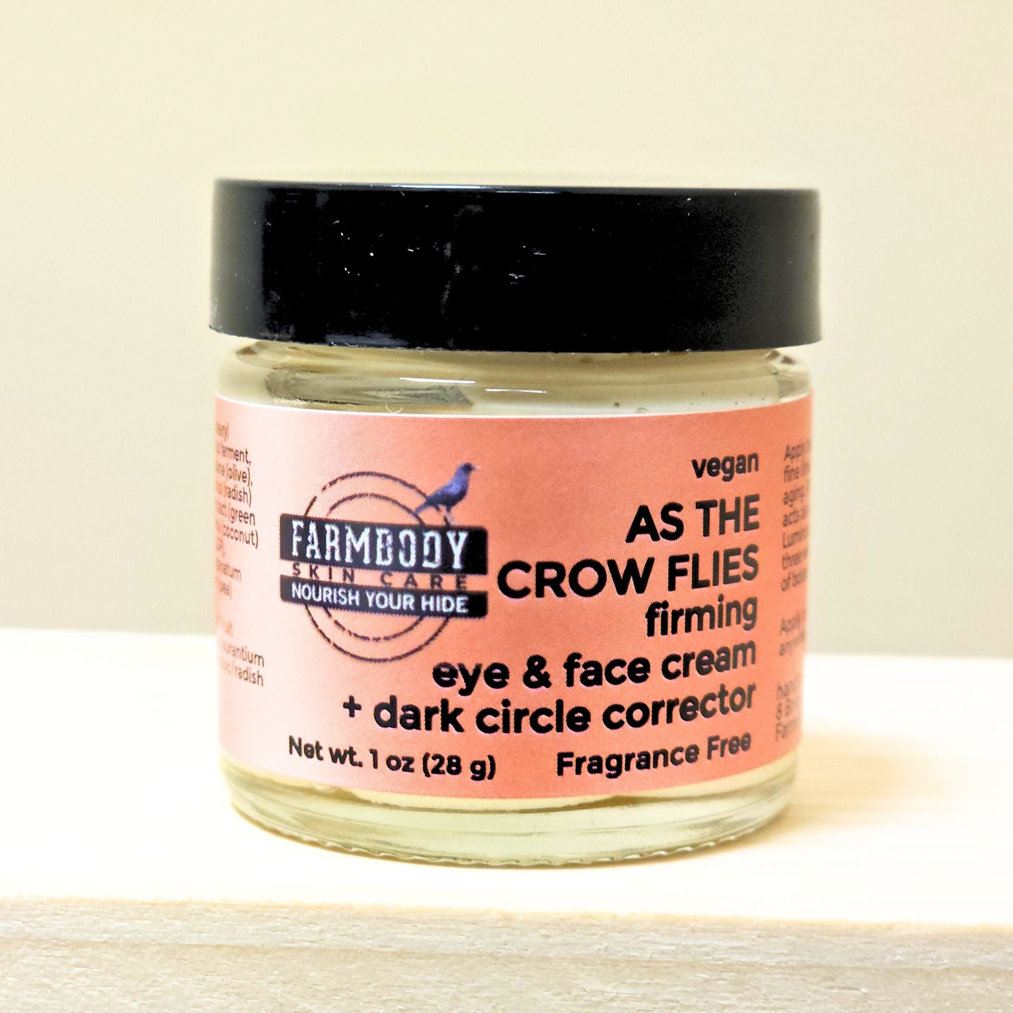 Fades dark circles and fine lines Farmbody As the Crow Flies Firming Eye and Face Cream and corrects dark circles