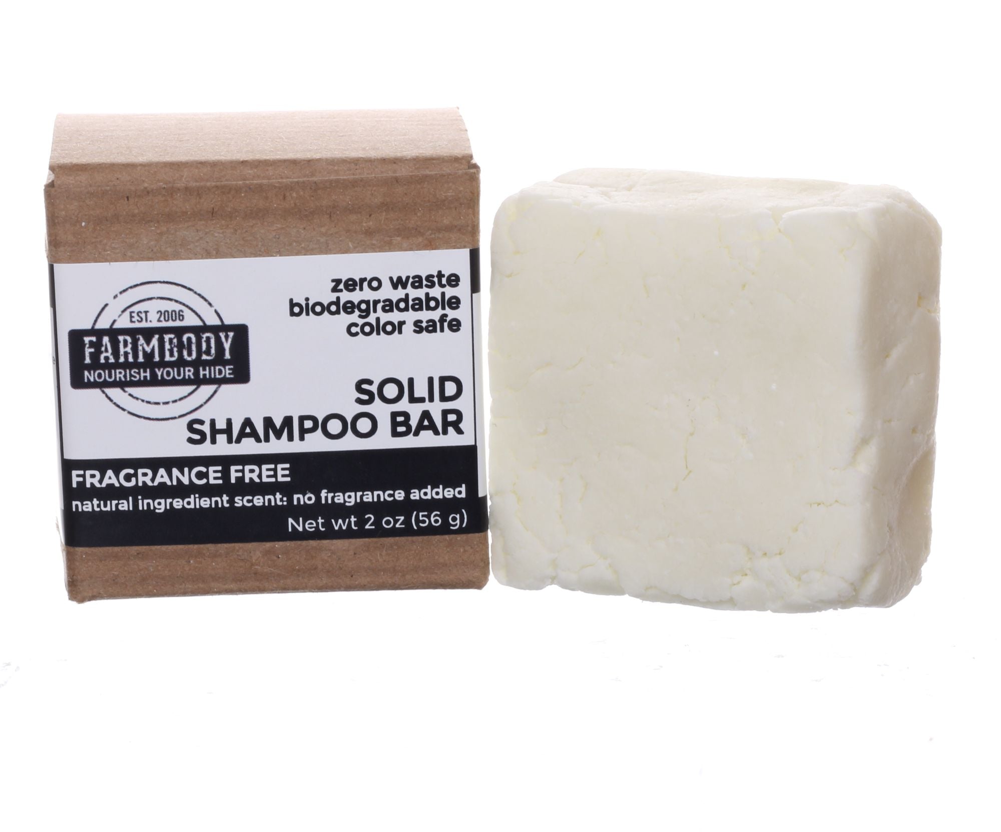 Farmbody zero waste biodegradable color safe solid shampoo bar fragrance free square bar