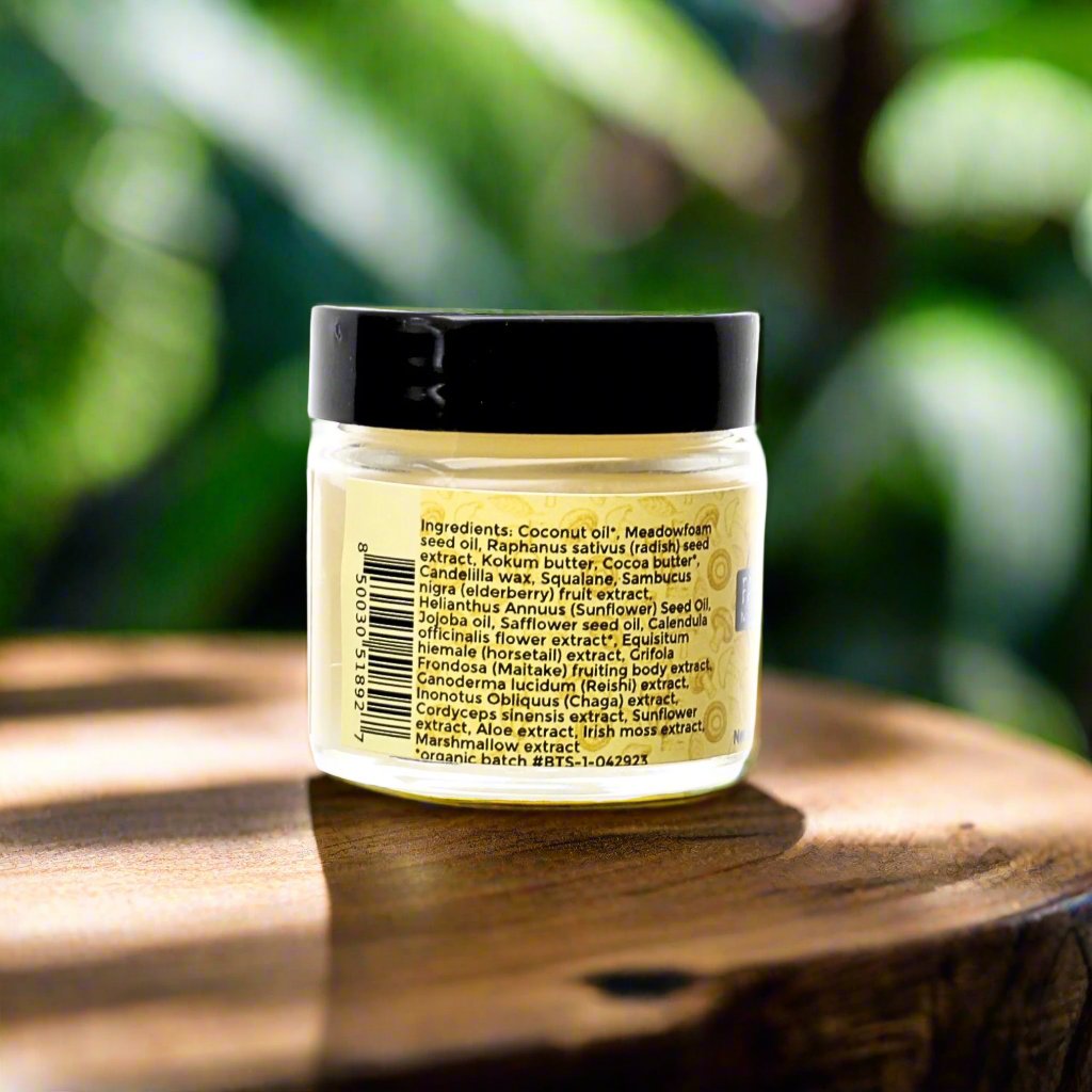 Farmbody botanical tattoo salve aftercare ingredients on back of label