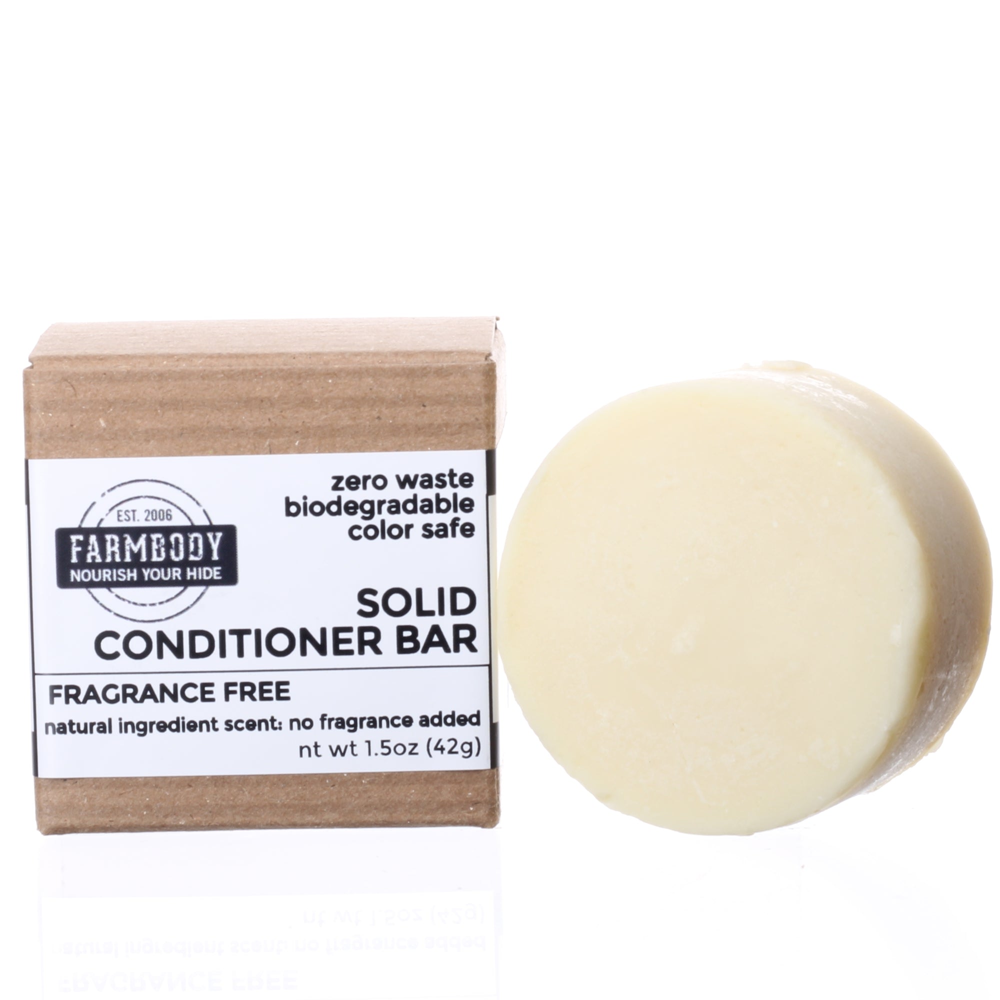 Farmbody solid conditioner bar in fragrance free natural ingredient scent no fragrance added