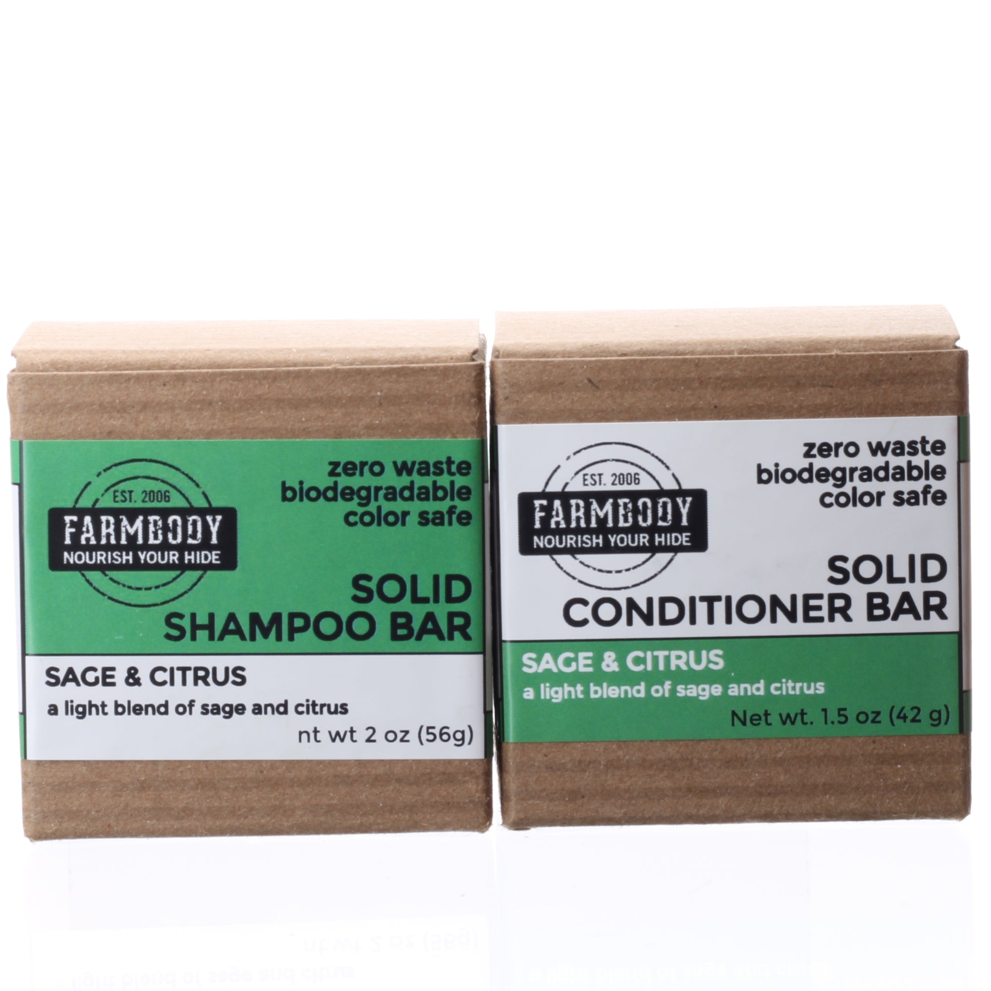 Farmbody set of solid shampoo bar and solid conditioner bar set zero waste biodegradable color safe