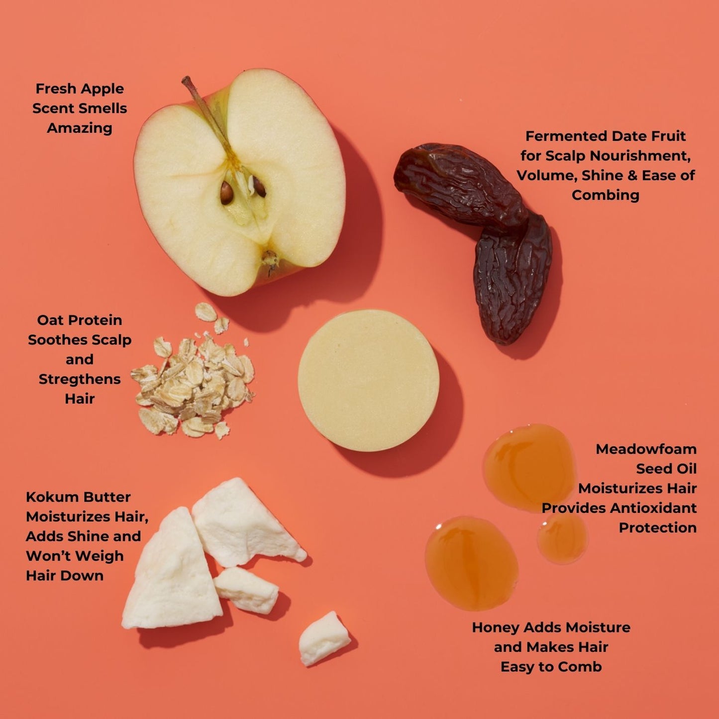 Fermented Condtioner Bar Key Ingredients for a healthier scalp and hair shown in apple scent