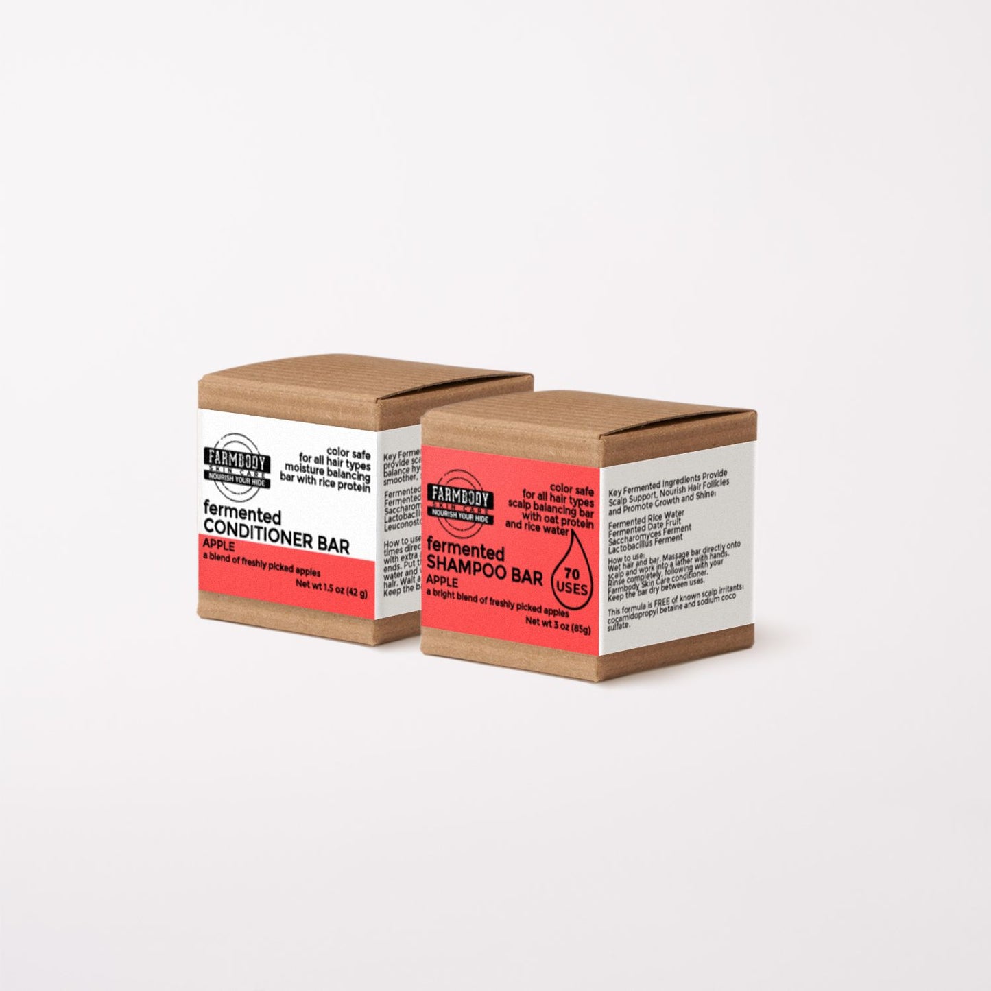 fermented rice water shampoo and conditioner bars in fresh apple scent. great for travel