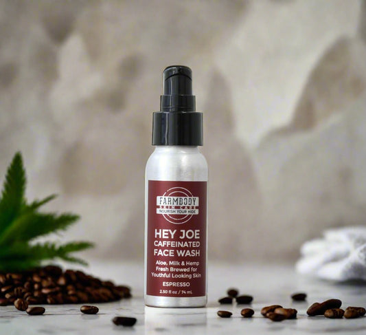Fresh brewed caffeinated coffee face wash with aloe milk and hemp for youthful looking clean skin