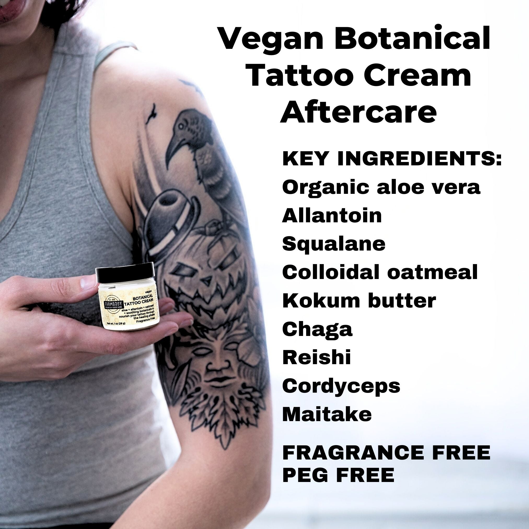 Vegan botanical cream aftercare key ingredients for taking care of a new tattoo