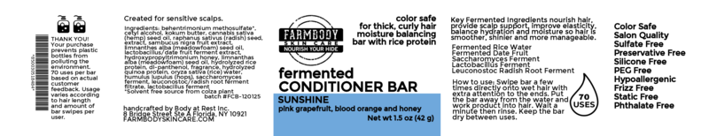 Acondicionador sólido en barra para cabello grueso y rizado y cuero cabelludo sensible | Sunshine