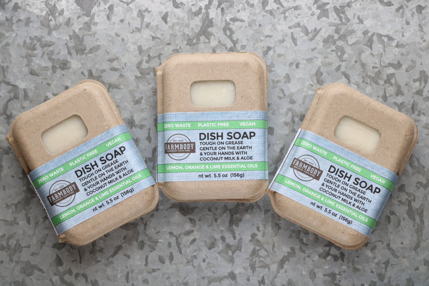 Farmbody Solid Dish Soap the Zero Waste Sustainable Way to do Dishes with Lemon Lime and Orange Essential Oils No Preservatives with Aloe and Coconut Milk Gentle on Hands