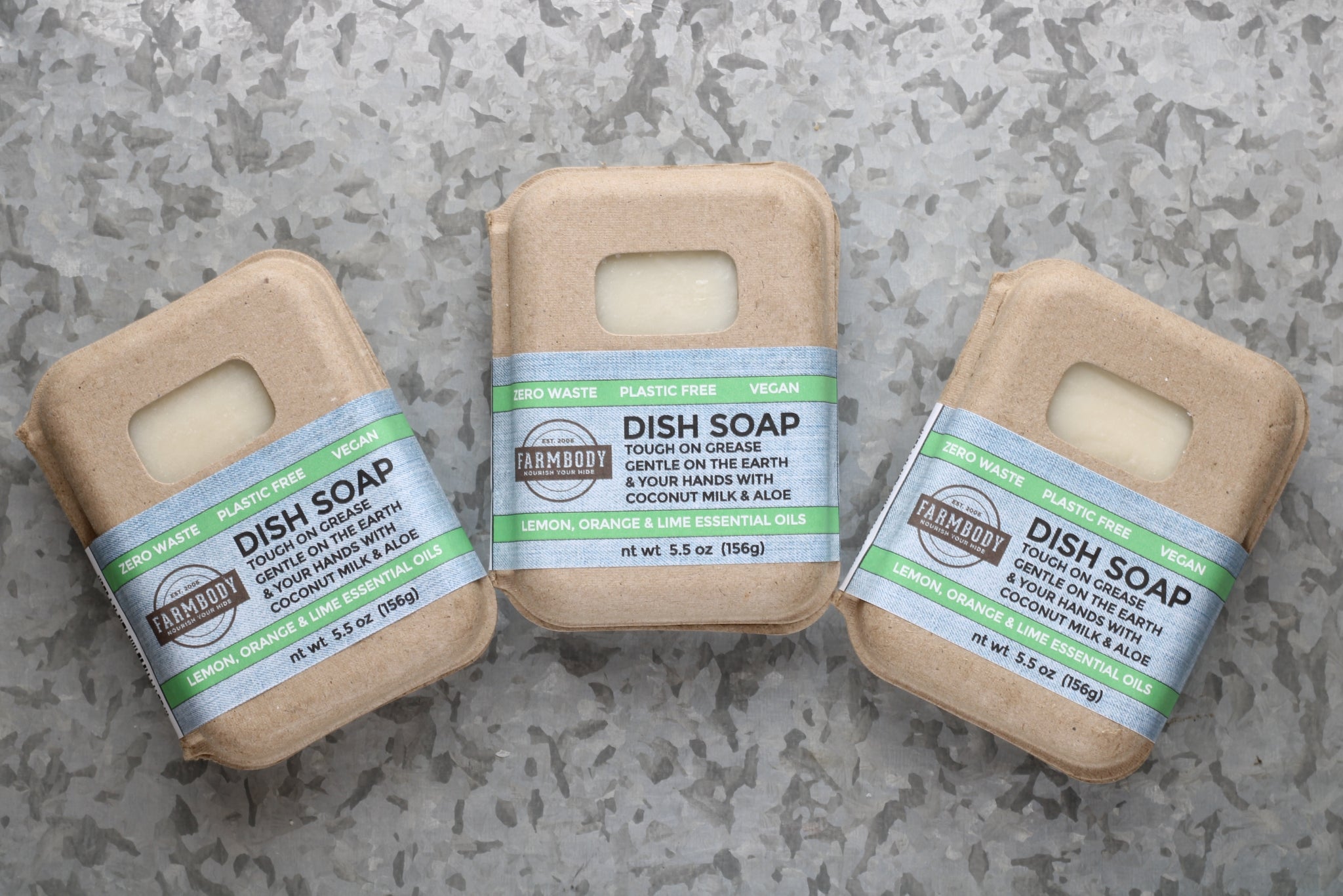 Farmbody Solid Dish Soap the Zero Waste Sustainable Way to do Dishes with Lemon Lime and Orange Essential Oils No Preservatives with Aloe and Coconut Milk Gentle on Hands