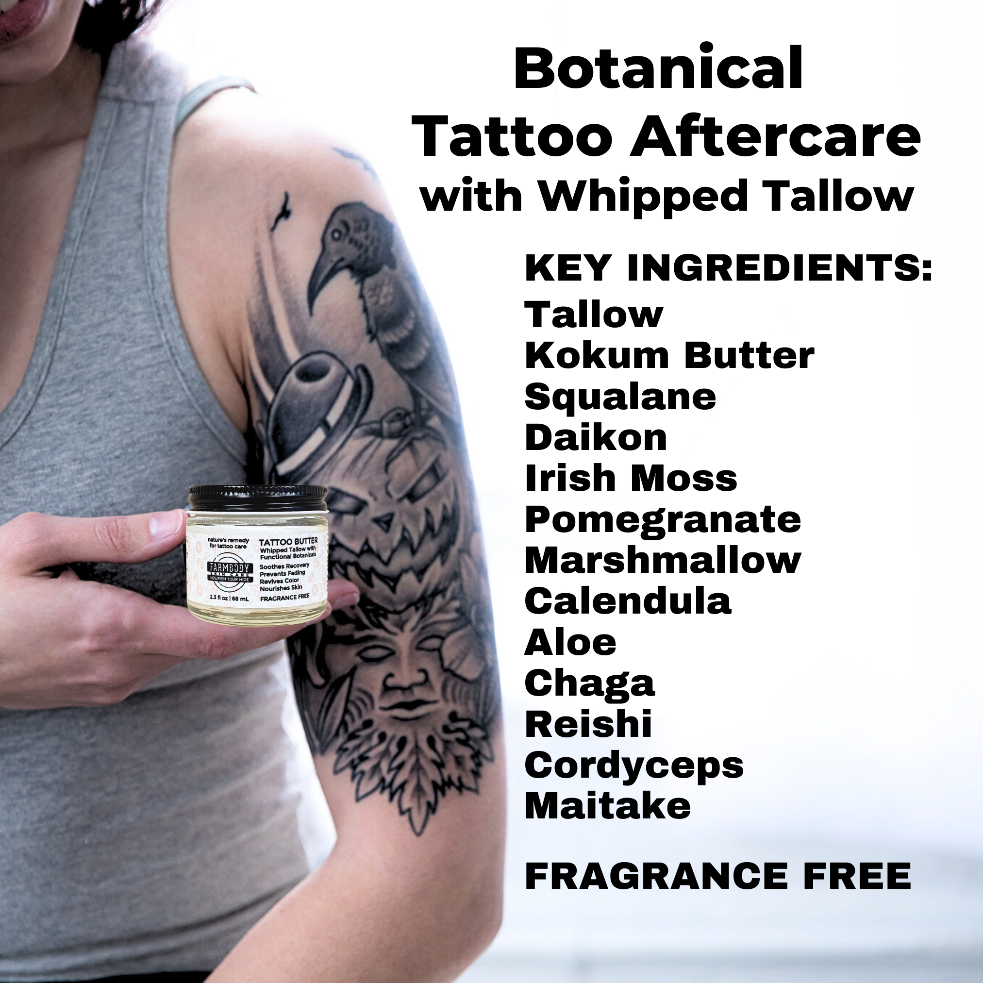 Tallow Tattoo Aftercare botanical cream key ingredients for taking care of a new tattoo