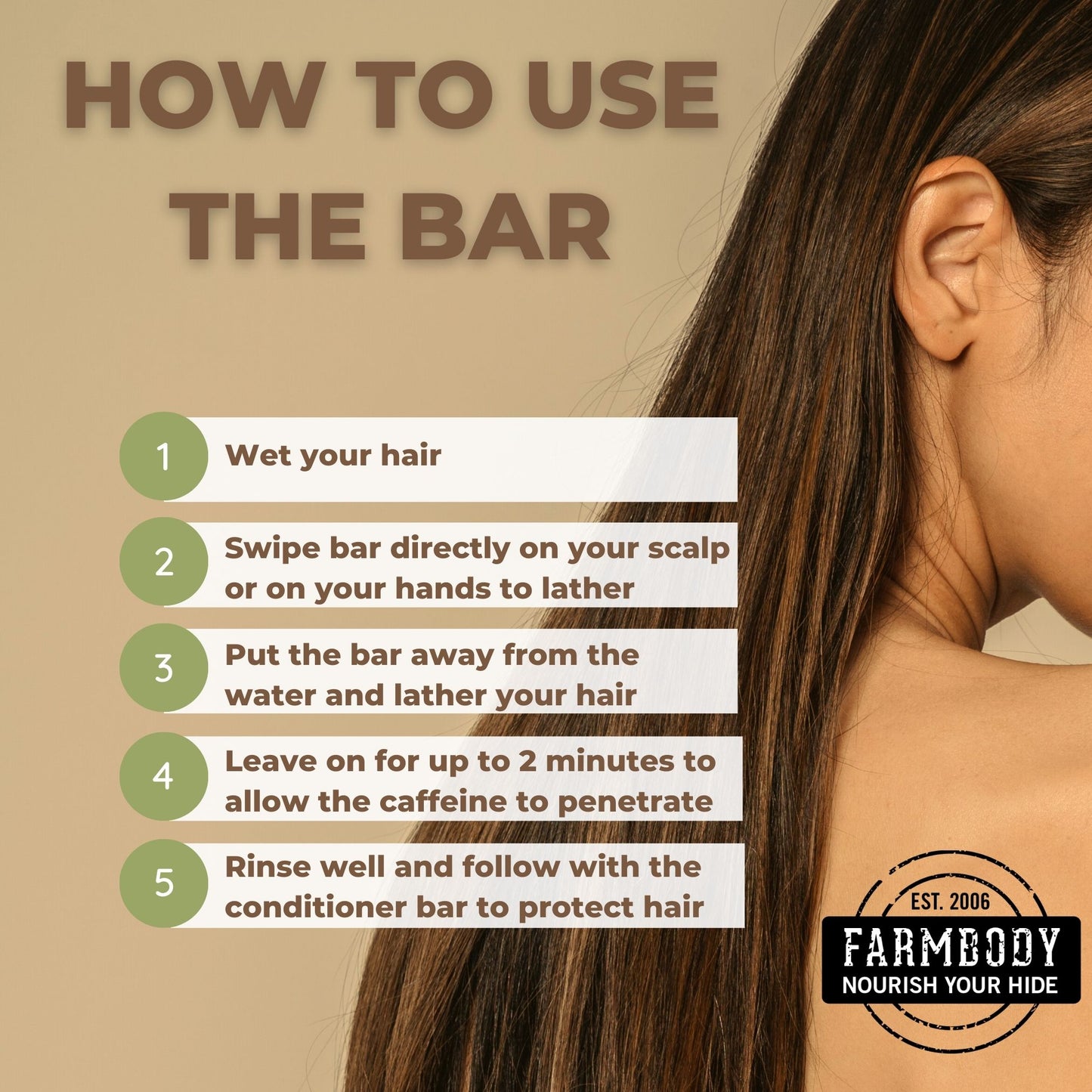 Farmbody how to use the solid caffeinated shampoo bar