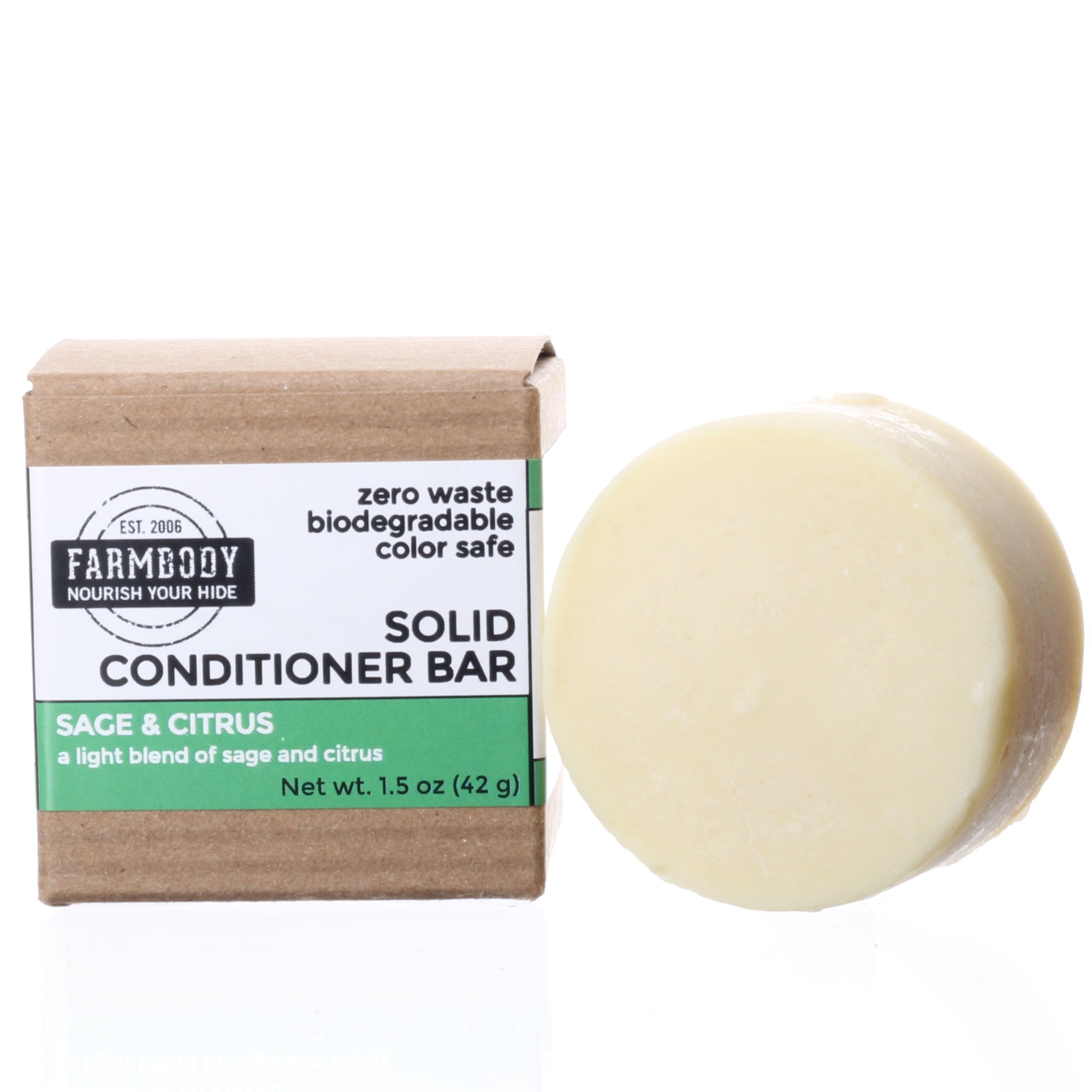Farmbody silicone free color sage solid conditioner bar in sage and citrus fragrance