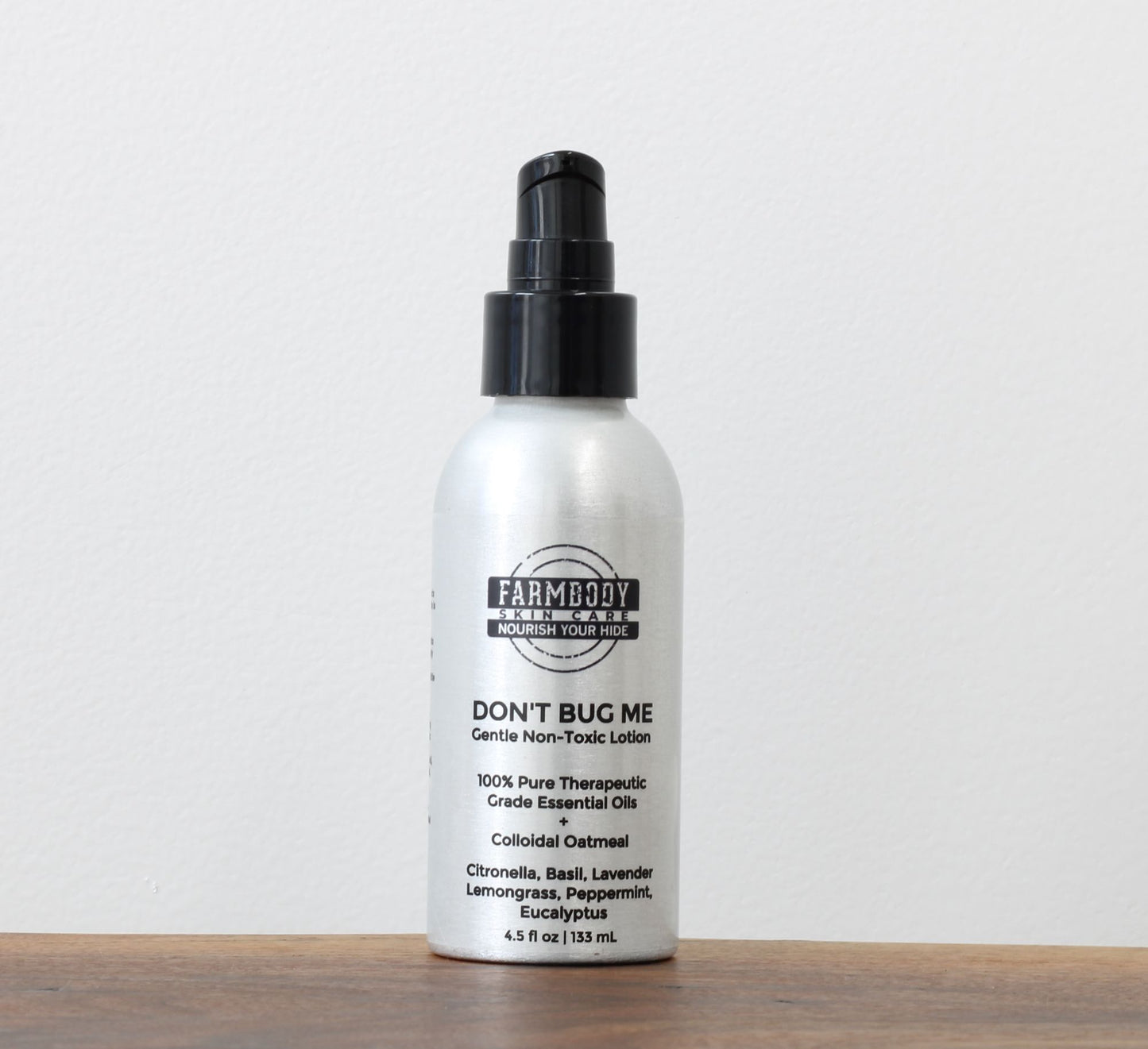 Gentle non-toxic bug lotion preserved with lactobacillus containing citronella, basil, lavender, lemongrass, peppermint and eucalyptus to repell biting insects