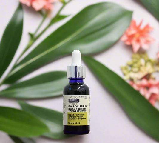 Retinol Bakuchiol Serum for anti-aging and clear hydrated moisturized plump skin Farmbody Skin Care 