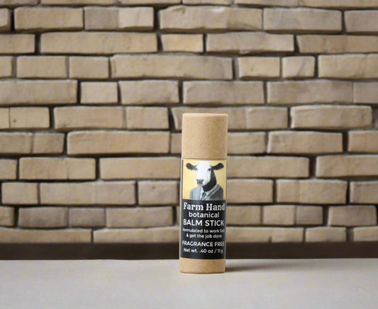 Farm Hand Botanical Balm Stick formulated to work fast and get the job done to nourish dry sensitive skin and it's fragrance free and contains emu oil