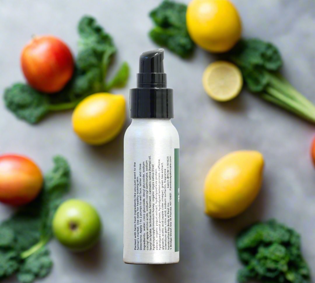 Feelin Groovy Face Wash Ingredients with caffeine hemp apple amino acids kale quinoa honey apple cider vinegar and more for healthier looking clean skin