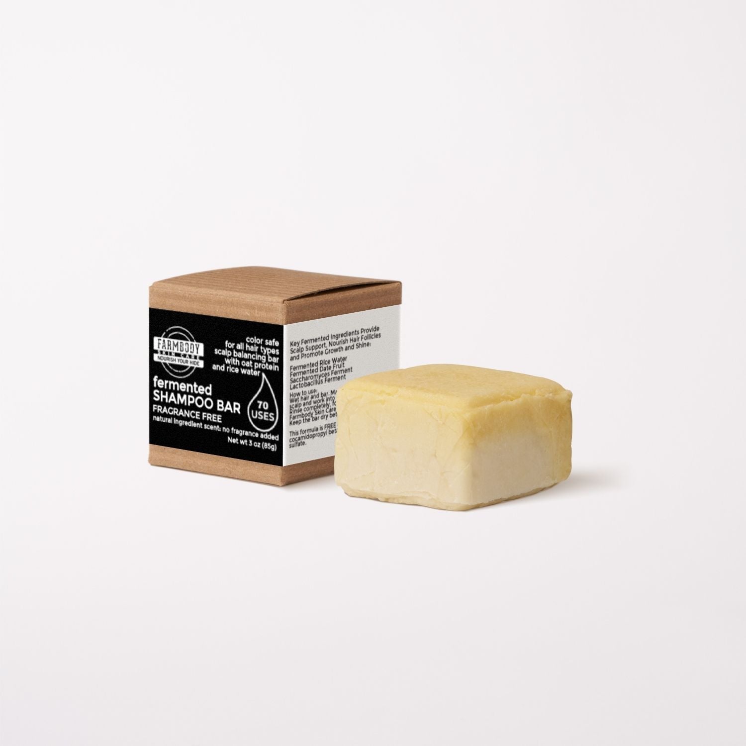 fermented rice water solid shampoo bar for sensitive scalps free of cocamidopropyl betaine and zero fragrance square solid bar good for up to 70 uses