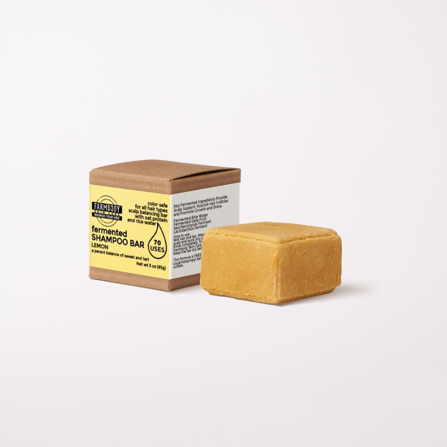 Fermented Rice Water Shampoo Bar in Lemon color safe strengthens hair and nourishes scalp
