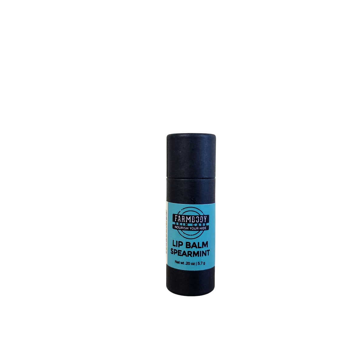 Lip balm in spearmint essential oil in a black biodegradable container