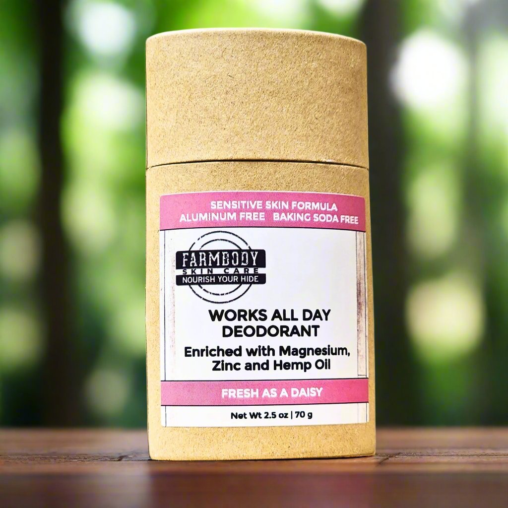 Zero Waste Deodorant Stick for Sensitive Skin Baking Soda Free Aluminum Free Phthalate Free in a Clean fresh as a daisy scent with magnesium zinc and hemp oil
