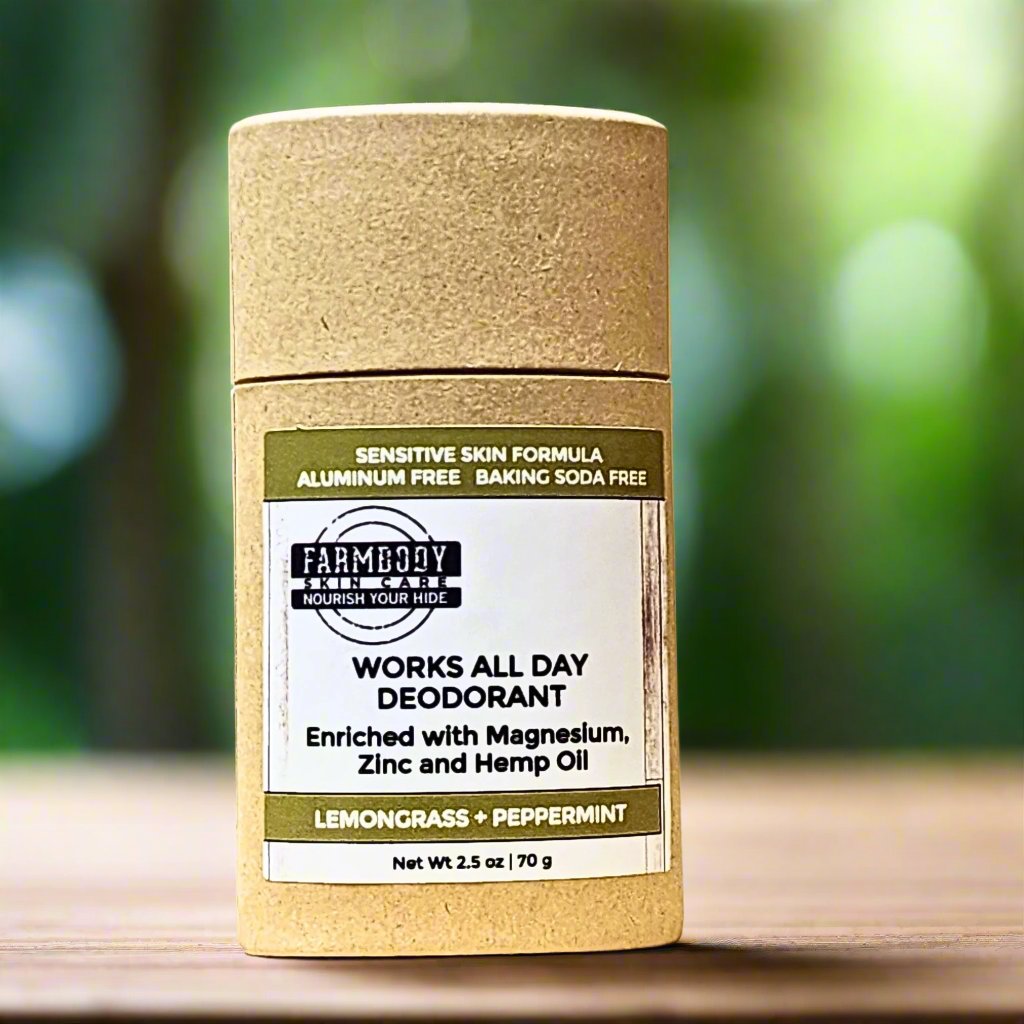 Zero Waste Deodorant Stick for Sensitive Skin Baking Soda Free Aluminum Free Phthalate Free in Lemongrass and peppermint essential oils with magnesium zinc and hemp oil