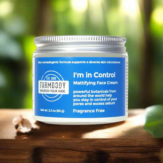 Farmbody Mattifying Face Cream to control pore size and shine and reduce breakouts and control excess sebum fragrance free
