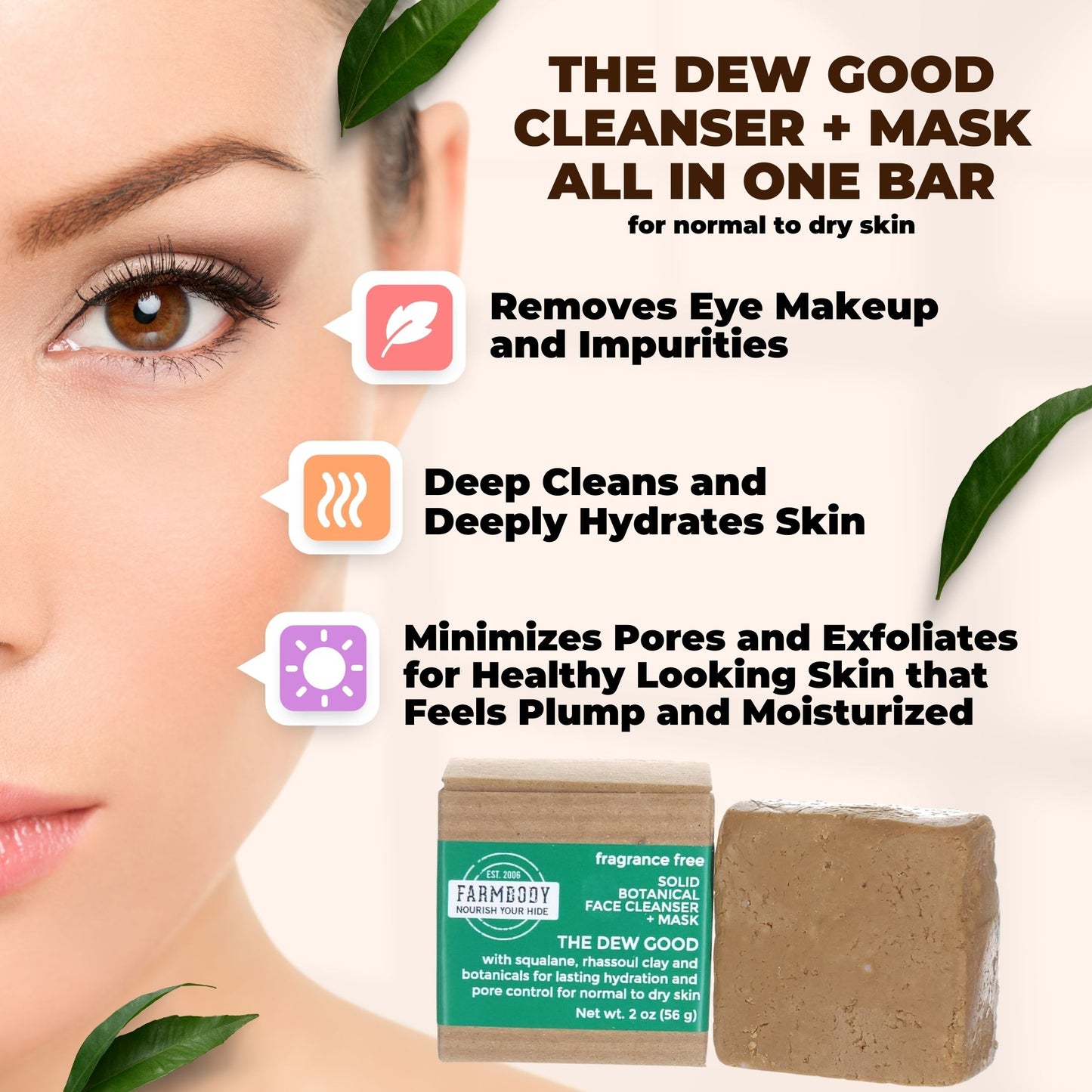 The Dew Good | Limpiador facial sólido botánico + mascarilla