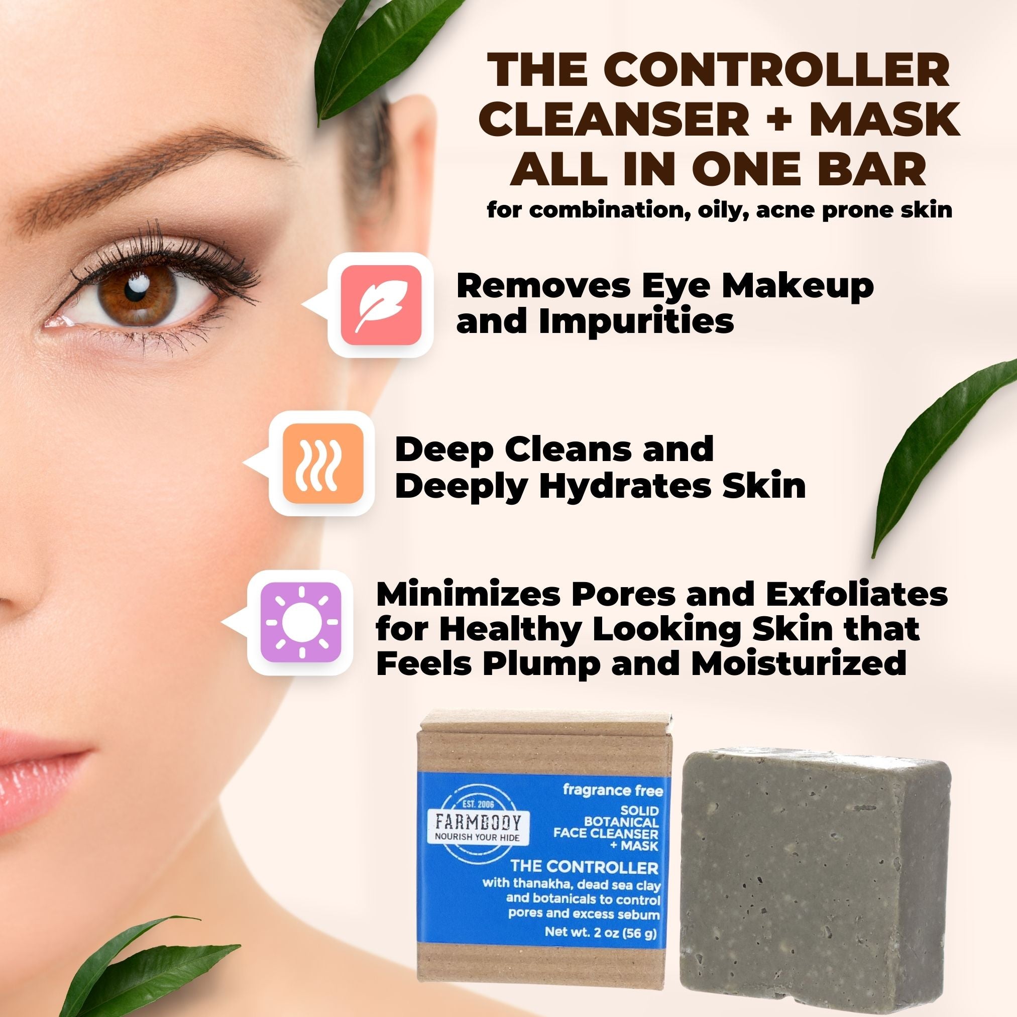 Farmbody The Controller Solid Facial cleanser bar for oily, combination and acne prone skin